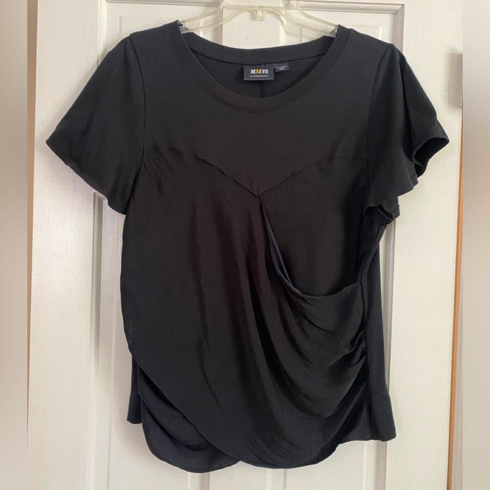 Maeve by Anthropologie, Short Sleeve Shirt, Black, Size XL